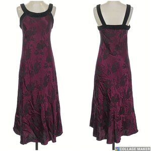 Vintage Private Luxuries Velvet Brocade Slip Dress Nightgown Small Fuschia Black